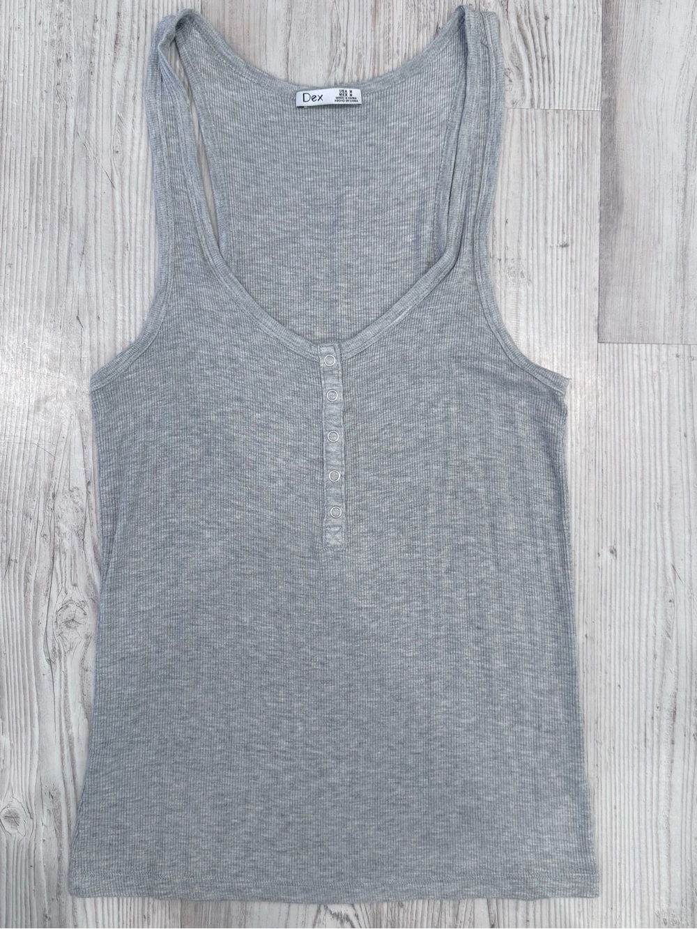 Dex Light Grey Ribbed Henley Tank